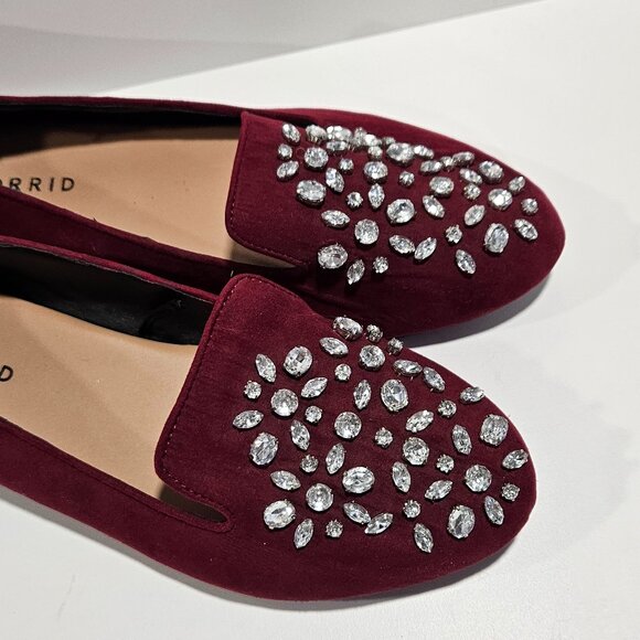 Torrid Maroon Rhinestone Embellished Loafers Flats 8W - Picture 9 of 10